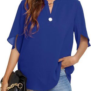 Women's Summer Tops Short Sleeve V Neck Chiffon Dressy Top